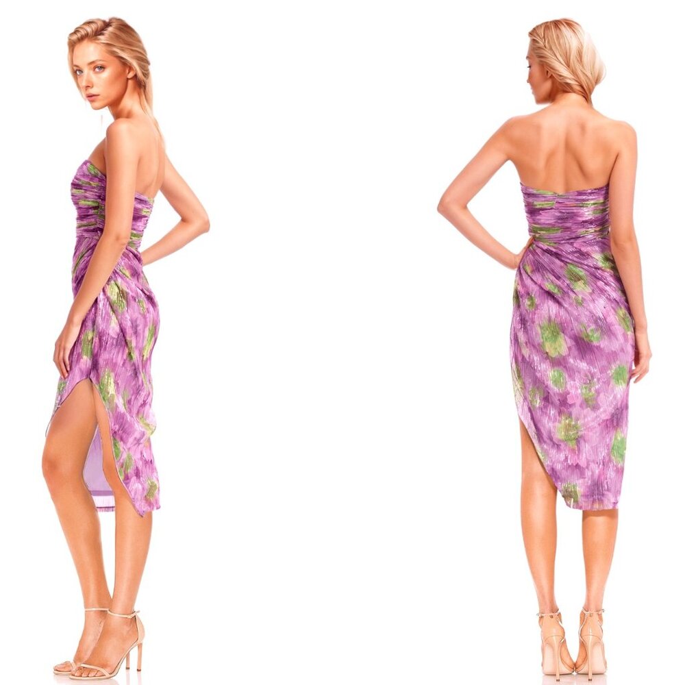 Jewel Badgley Miscka Metallic Floral Strapless Mesh Dress